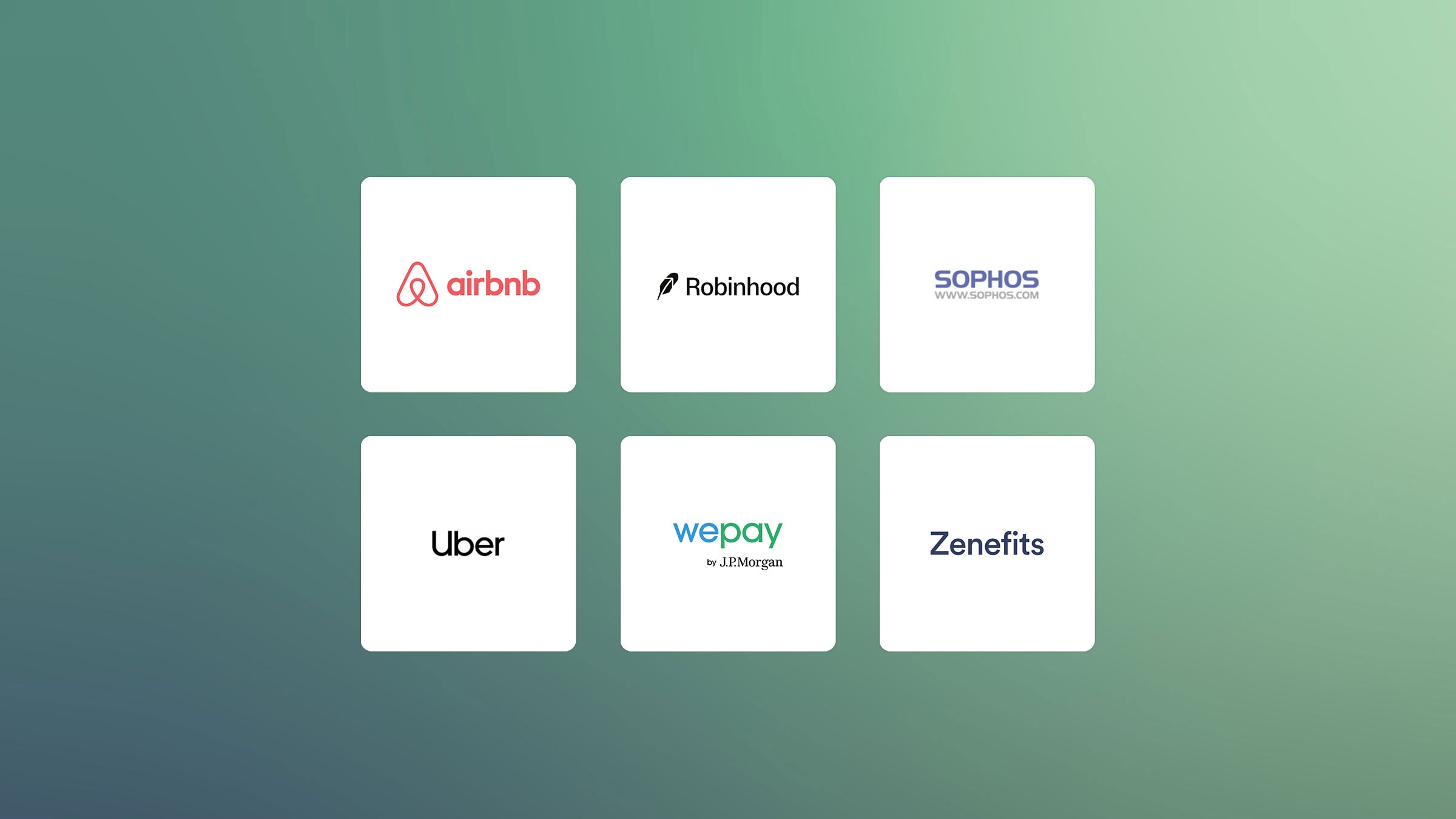 Customer logos: Airbnb, Robinhood, Sophos, Uber, WePay by JPMorgan, Zenefits